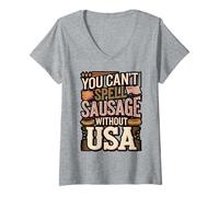 Womens You Can't Spell Sausage Without USA V-Neck T-Shirt