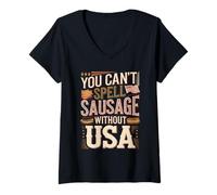 Womens You Can't Spell Sausage Without USA V-Neck T-Shirt