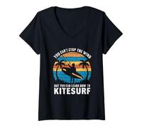 Womens You Can't Stop The Wind But You Can Learn Kitesurfing V-Neck T-Shirt