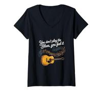 Womens You Don’t Play The Blues You Feel It Guitar Music V-Neck T-Shirt