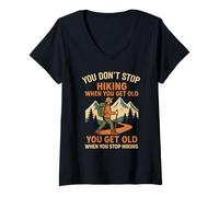 Womens You Don’t Stop Hiking When You Get Old Vintage Outdoor Quote V-Neck T-Shirt