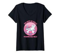 Women's You Guys Go Ahead I'm Gonna Dilly Dally Retro Cat Kitty V-Neck T-Shirt