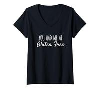 Womens You Had Me at Gluten Free Funny Food Celiac V-Neck T-Shirt