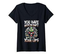 Womens You Have Witchcraft in Your Lips Halloween Cauldron Magic V-Neck T-Shirt