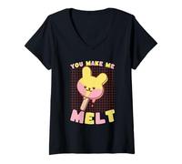 Women's You Make Me Melt Kawaii Bunny Ice Pop V-Neck T-Shirt