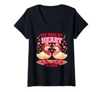 Women's You Make My Heart Go Honk Cowboy Ducks Valentine V-Neck T-Shirt