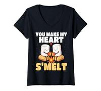 Women's You Make My Heart S'melt Marshmallow Campfire Romance V-Neck T-Shirt