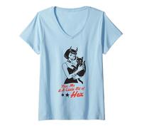 Womens You Me and A Little Bit of Hex Retro Witch Cat Halloween V-Neck T-Shirt