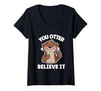 Womens You Otter Believe It Cute Otter Motivational Animal Lover V-Neck T-Shirt