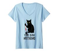 Womens You Saw Nothing Funny Black Cat Halloween Meme V-Neck T-Shirt