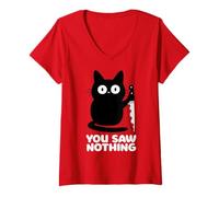 Womens You Saw Nothing X Angry Cat - Horror Cats Halloween Cat V-Neck T-Shirt