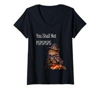 Women's You Shall Not PSPSPSPS, Cute Wizard Costume Cat V-Neck T-Shirt