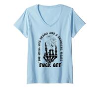 Womens You Smell Like Drama a Headache Go Away F Off Middle Finger V-Neck T-Shirt