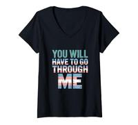 Women's You Will Have to Go Through Me Trans Pride V-Neck T-Shirt