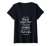 Women's You Will Keep in Perfect Peace Isaiah 26:3 Scripture Faith V-Neck T-Shirt