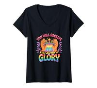 Womens You Will Receive The Crown of Glory Rainbow V-Neck T-Shirt