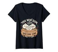 Women's You Win Sum You Dim Sum Funny Dumpling Pun V-Neck T-Shirt