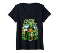 Women's Young Man in Leprechaun Outfit with Glass Beer Craic Addict V-Neck T-Shirt