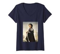 Women's Young Monarch - Queen Elizabeth II T-Shirt V-Neck T-Shirt, Navy Blue, Medium