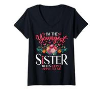 Womens Youngest Sister Sibling Matching Floral Butterfly V-Neck T-Shirt