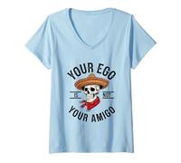 Womens Your Ego is Not Your Amigo Skull Sombrero V-Neck T-Shirt