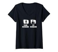 Womens Your Husband My Husband Wife DJ Funny Disc Jockey V-Neck T-Shirt