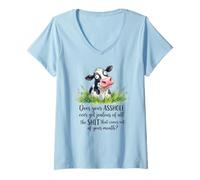Women's Your Mouth Talks More Nonsense Than Sense Funny Cow Sarcasm V-Neck T-Shirt