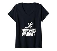 Women's Your Pace Or Mine Running Motivation Fitness Runner V-Neck T-Shirt