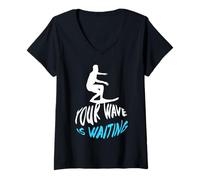Women's Your Wave is Waiting Cool Surfing V-Neck T-Shirt