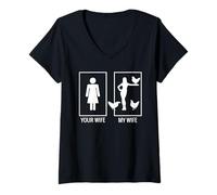 Womens Your Wife My Wife Chicken Lady Shirt, Farmer Husband Gift V-Neck T-Shirt