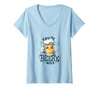 Women's You're Beery Nice Funny Beer Pun Cartoon Mug V-Neck T-Shirt
