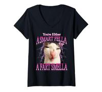 Womens You're Either a Smart Fella or Fart smella Funny Cat Meme V-Neck T-Shirt