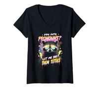 Womens You're Into Pronouns Let Me She Them Tiddies Cute Raccoon V-Neck T-Shirt