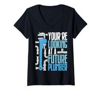 Womens You're Looking Future Plumber Father Men Boys Plumbing V-Neck T-Shirt