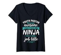 Women's Youth Pastor Because Awesome Multitasking Ninja Silhouette V-Neck T-Shirt