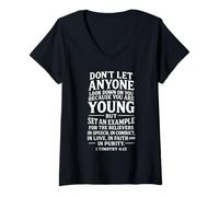 Womens Youth Scripture Faith Bible Verse 1 Timothy 4:12 Empowering V-Neck T-Shirt