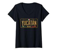 Women's Yucatan Mexico License Plate Maya Yucateco Mexicano Azteca V-Neck T-Shirt