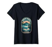 Women's Yufuin Onsen Japan Hot Spring Lake Japanese Kanji Souvenir V-Neck T-Shirt