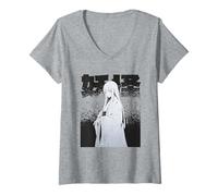 Womens Yuki Onna Mysterious Anime Ghost Girl - Dark Aesthetic Kimon V-Neck T-Shirt