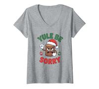 Womens Yule Be Sorry Funny Sarcastic Anti Christmas Hater Yule Log V-Neck T-Shirt