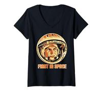 Womens Yuri Gagarin Cosmonaut Astronaut First Space Soviet Union V-Neck T-Shirt