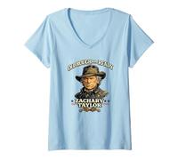 Women's Zachary Taylor Old Rough and Ready Military Portrait V-Neck T-Shirt