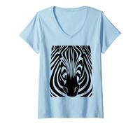 Women's Zebra Face Minimalist Design Animal Stripe Optical Illusion V-Neck T-Shirt