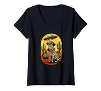 Womens Zebra in The Desert, with UFO V-Neck T-Shirt