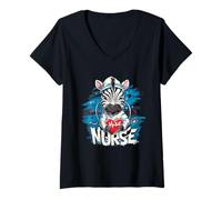 Women's Zebra Nurse Nursing School Stethoscope Nursing Zebra Lover V-Neck T-Shirt