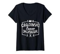 Women's Zebra Ribbon I Am A Carcinoid Cancer Warrior V-Neck T-Shirt
