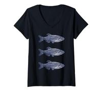 Womens Zebrafish Danio rerio Freshwater Aquarium Fishkeeper V-Neck T-Shirt