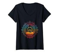 Womens Zen Buddha Meditation Mandala Spiritual Buddhist Hindu V-Neck T-Shirt