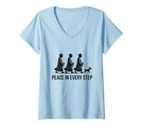 Women's Zen Buddhist Monks Dog Walk Peace in Every Step V-Neck T-Shirt