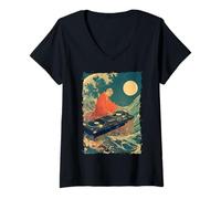Womens Zen DJ Monk Waves - Turntable Spiritual Beat V-Neck T-Shirt